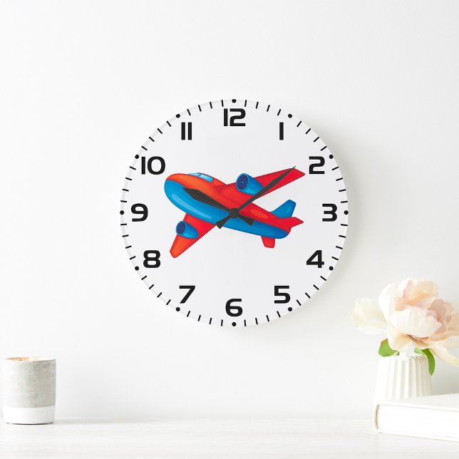 Colourful Jet Aeroplane Red and Blue Plane Large Clock (Creator Uploaded)
