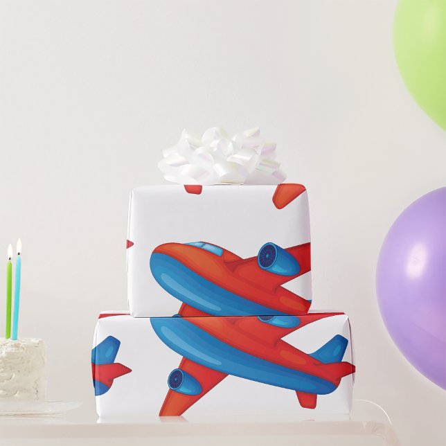 Colourful Jet Aeroplane Red and Blue Plane Wrapping Paper (Creator Uploaded)
