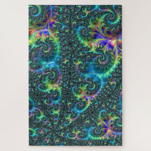 Colourful Jewel Tone Fractal Spiral Abstract Art Jigsaw Puzzle