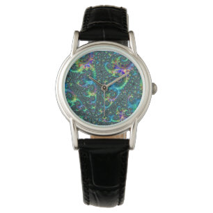 Colourful Jewel Tone Fractal Spiral Abstract Art Watch