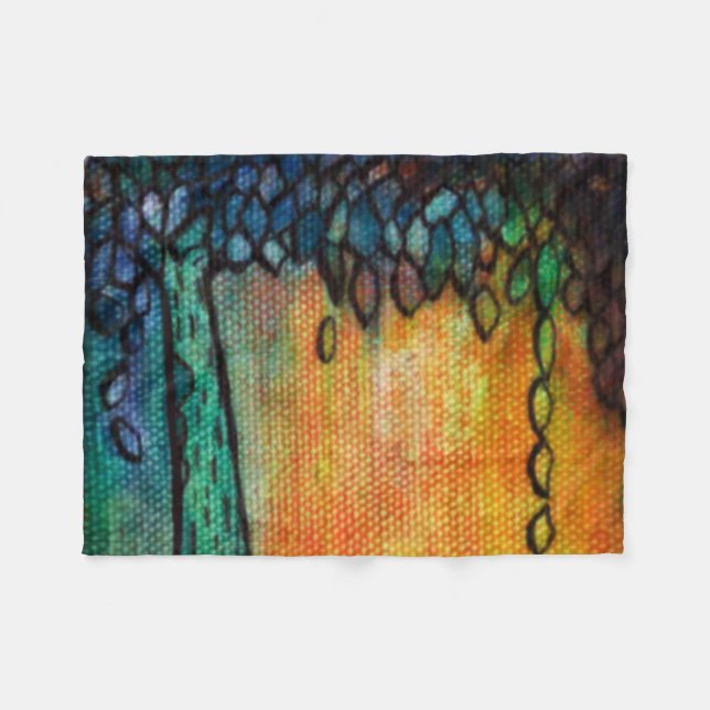 Colourful Jewel Tree and Leaves Fleece Blanket (Front (Horizontal))