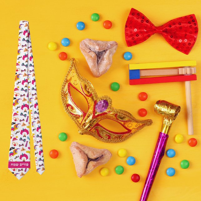 Colourful Jewish Holiday Hebrew Happy Purim Tie (Creator Uploaded)