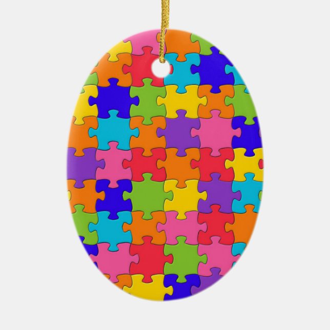 Colourful Jigsaw Puzzle Pattern Ceramic Tree Decoration (Front)