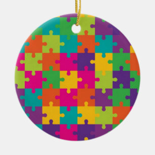 Colourful Jigsaw Puzzle Pattern Ceramic Tree Decoration