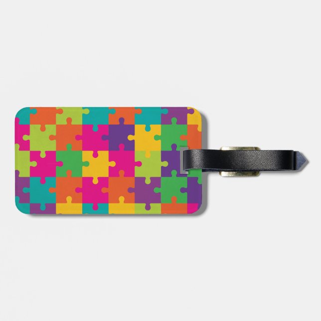 Colourful Jigsaw Puzzle Pattern Luggage Tag (Back Horizontal)