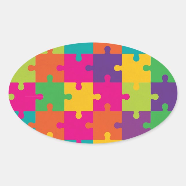Colourful Jigsaw Puzzle Pattern Oval Sticker (Front)