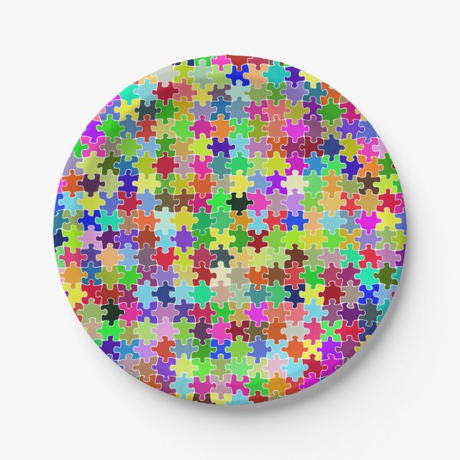 Colourful Jigsaw Puzzle Pattern Paper Plate (Front)