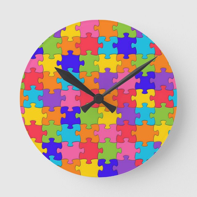 Colourful Jigsaw Puzzle Pattern Round Clock (Front)