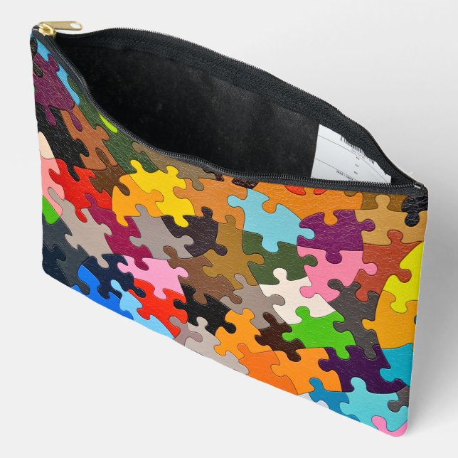 Colourful Jigsaw Puzzle Pieces Accessory Pouch (Open)