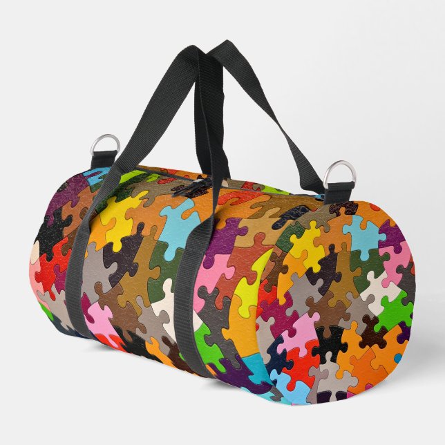 Colourful Jigsaw Puzzle Pieces Duffle Bag (Left Corner)