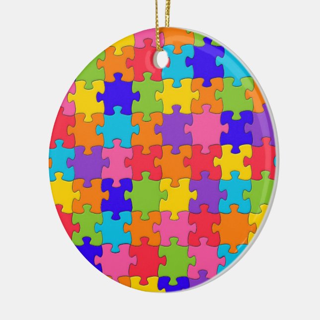 Colourful Jigsaw Puzzle Pieces Happy Puzzler Ceramic Tree Decoration (Left)