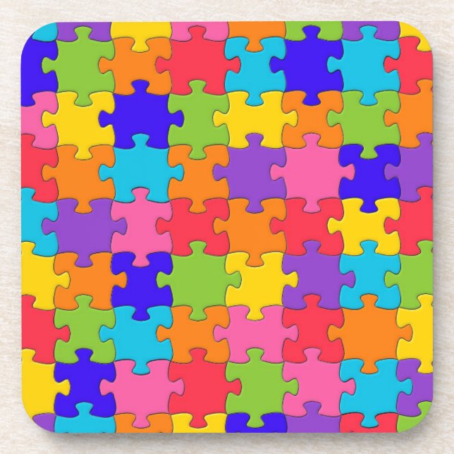 Colourful Jigsaw Puzzle Pieces Happy Puzzler Coaster (Front)