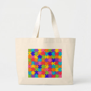 Colourful Jigsaw Puzzle Pieces Happy Puzzler Large Tote Bag