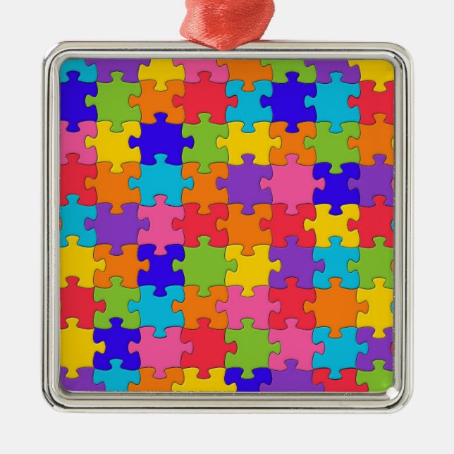 Colourful Jigsaw Puzzle Pieces Happy Puzzler Metal Tree Decoration (Front)