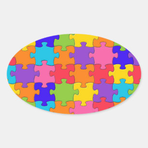 Colourful Jigsaw Puzzle Pieces Happy Puzzler Oval Sticker