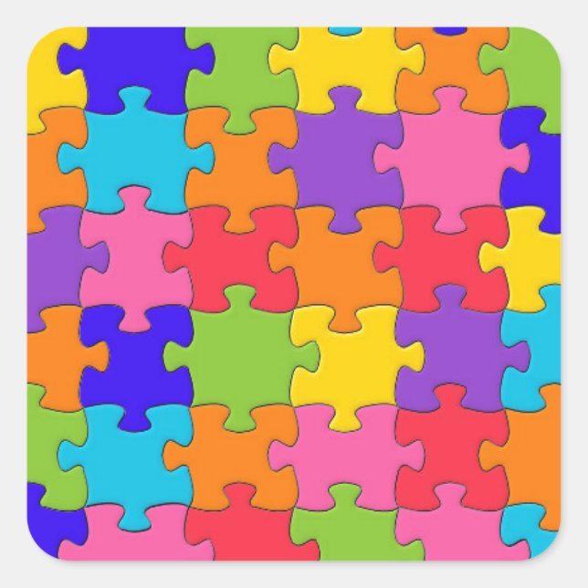 Colourful Jigsaw Puzzle Pieces Happy Puzzler Square Sticker (Front)