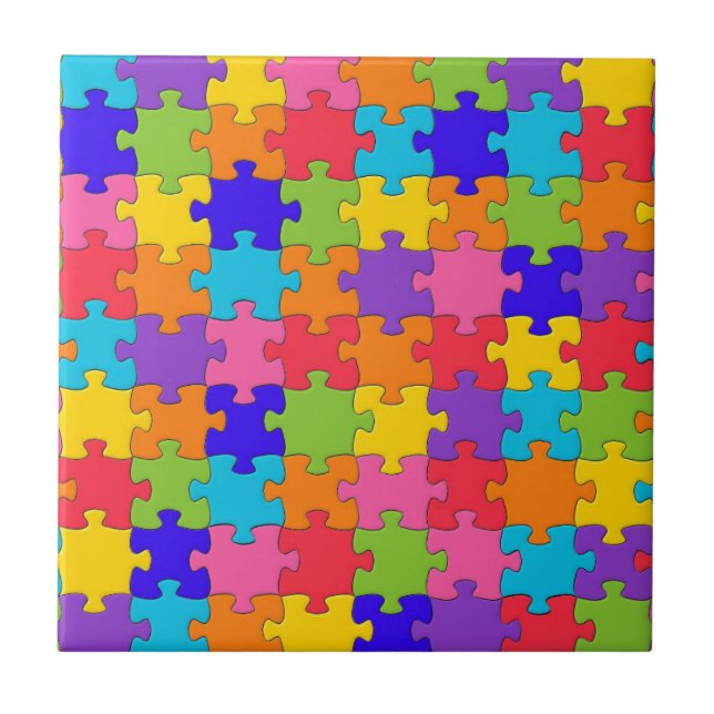 Colourful Jigsaw Puzzle Pieces Happy Puzzler Tile (Front)