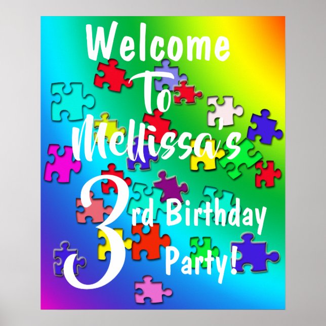 Colourful jigsaw puzzles pieces welcome guest poster (Front)
