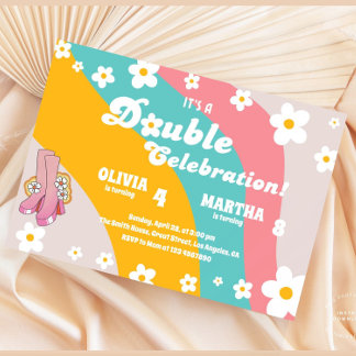 Colourful Joint Daisy Birthday Party Groovy Invitation