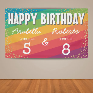 Colourful Joint Twin Birthday Party Banner