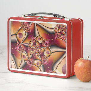 Colourful Joy Abstract Red Orange Fantasy Fractal Metal Lunch Box