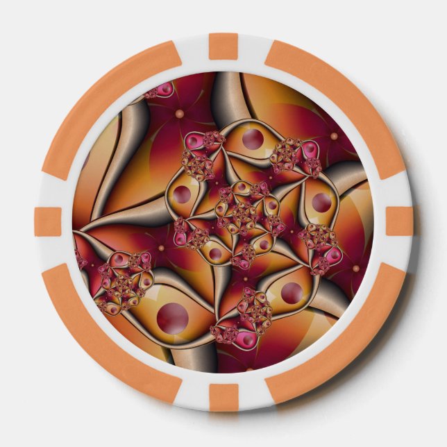 Colourful Joy Abstract Red Orange Fantasy Fractal Poker Chips (Front)