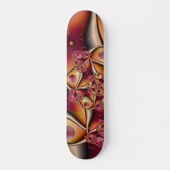 Colourful Joy Abstract Red Orange Fantasy Fractal Skateboard (Front)
