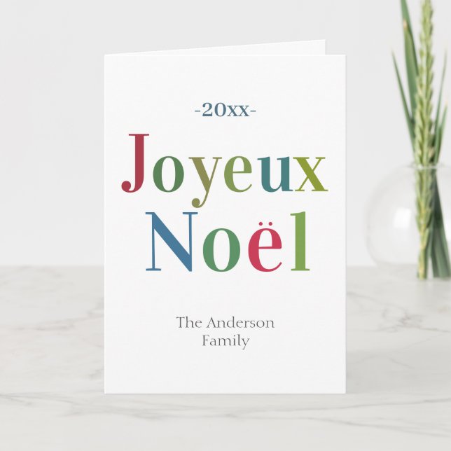 Colourful Joyeux Noel French Christmas Note Card (Front)