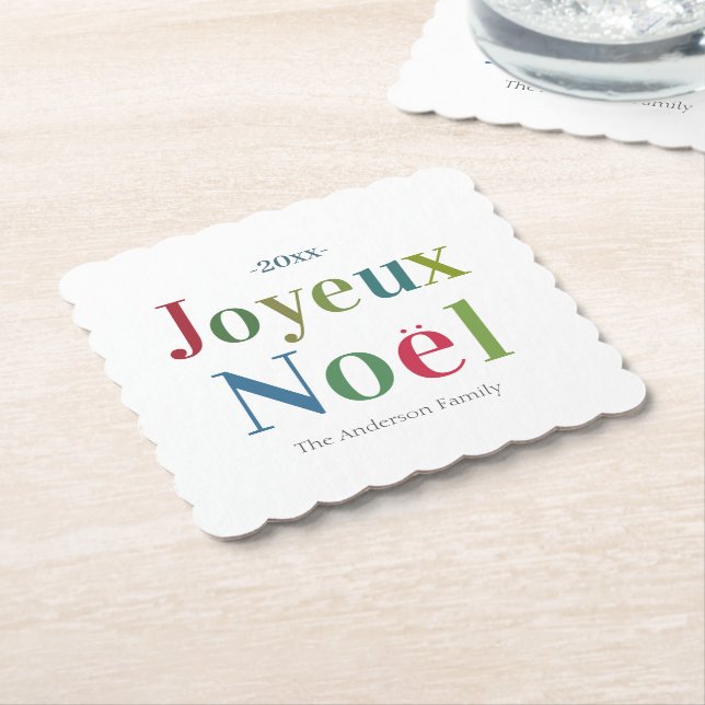 Colourful Joyeux Noel French Christmas  Paper Coaster (Angled)
