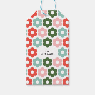 Colourful Joyful Christmas Retro Daisy Gift Tag