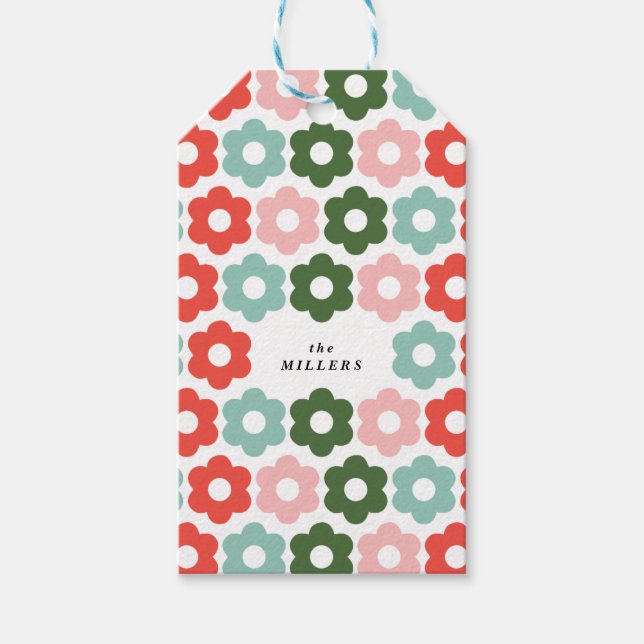 Colourful Joyful Christmas Retro Daisy Gift Tag (Front)