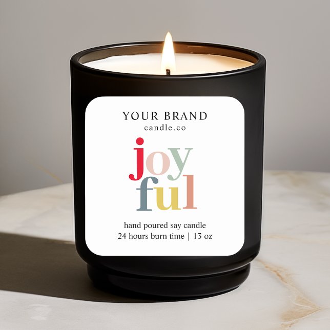 "Colourful ‘Joyful’ Festive Holiday Candle  Square Sticker (Creator Uploaded)