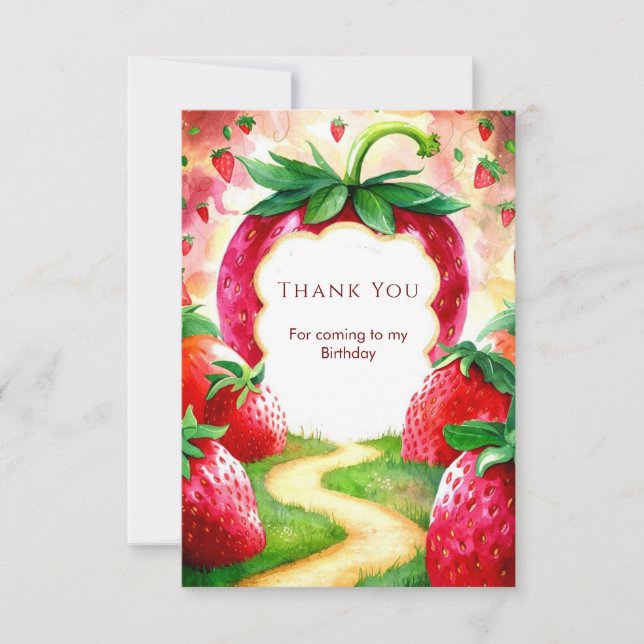 Colourful Joyful Fruit Strawberry Birthday Thank You Card (Front)