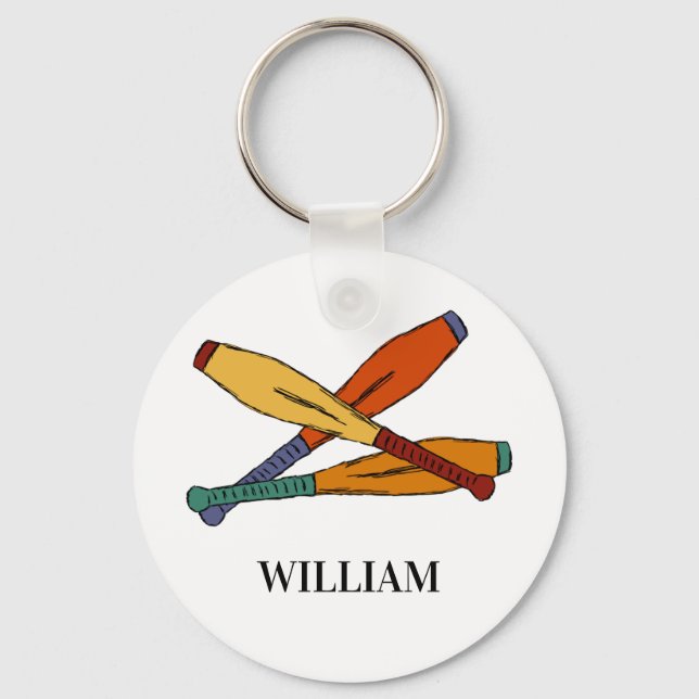 Colourful Juggling Clubs Jugglers Personalised Key Ring (Front)
