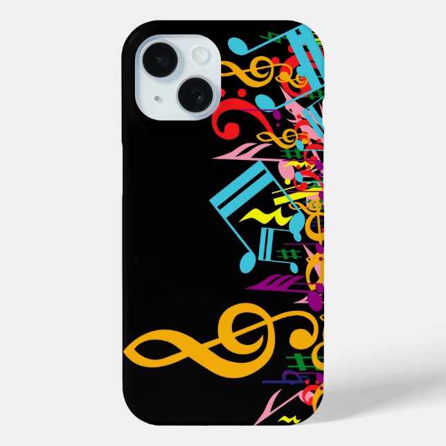 Colourful Jumbled Music Notes on Black Case-Mate iPhone Case (Back)