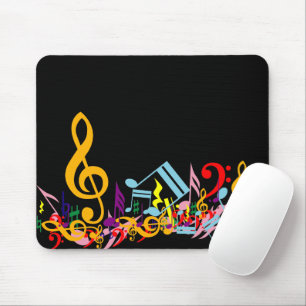 Colourful Jumbled Music Notes on Black Mouse Pad