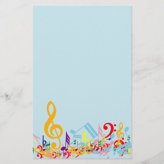 Colourful Jumbled Musical Notes Stationery (Front)