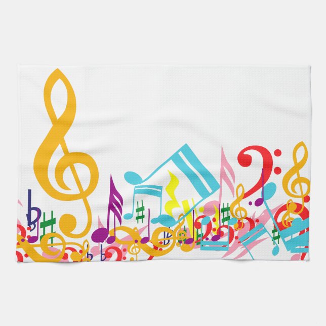 Colourful Jumbled Musical Notes Tea Towel (Horizontal)