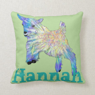 Colourful jumping baby Goat on Personalised Name Cushion