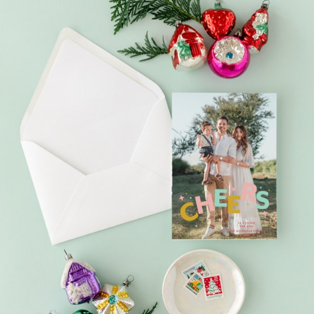 Colourful Jumping Letters Christmas Card (cheers invitation)