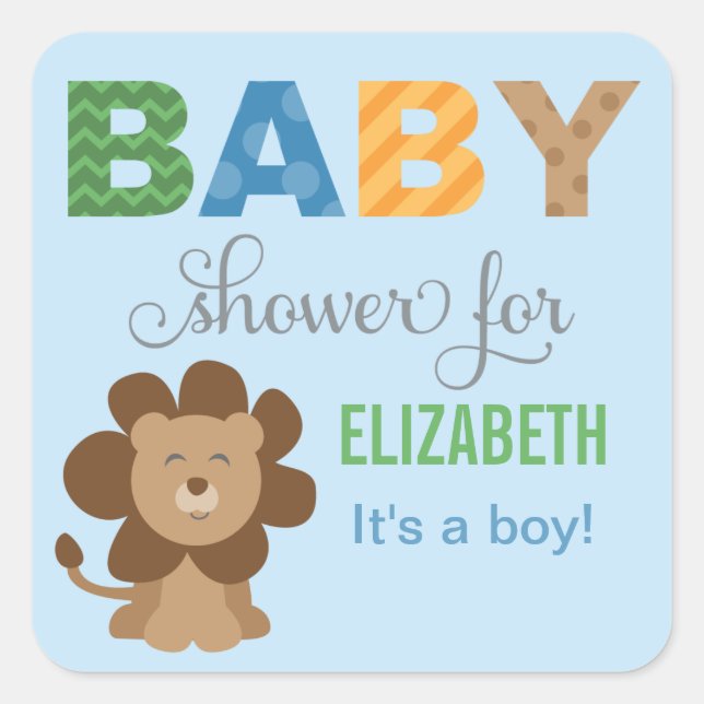 Colourful Jungle Animals Baby Boy Square Sticker (Front)