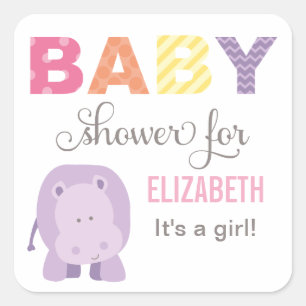 Colourful Jungle Animals for Baby Girl Pink Shower Square Sticker