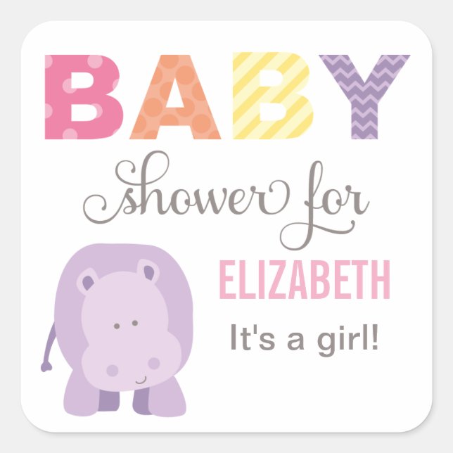 Colourful Jungle Animals for Baby Girl Pink Shower Square Sticker (Front)