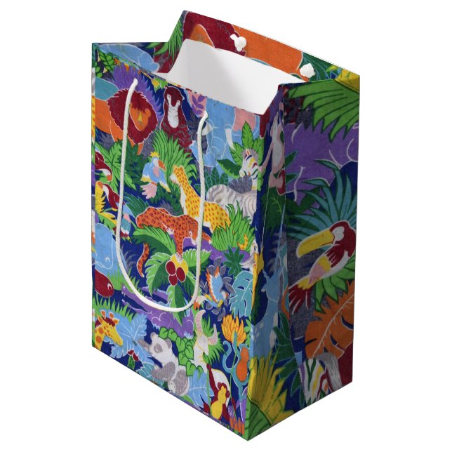 Colourful Jungle Animals Medium Gift Bag (Front Angled)