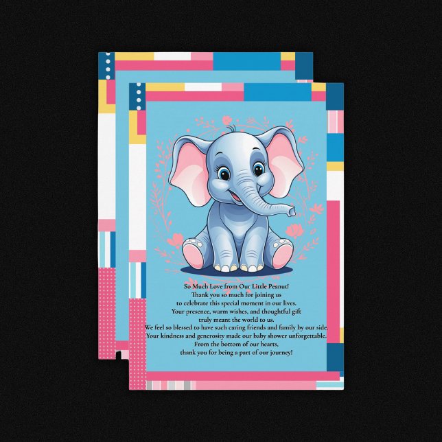 Colourful Jungle Blue Elephant Baby Shower Thank You Card (Creator Uploaded)