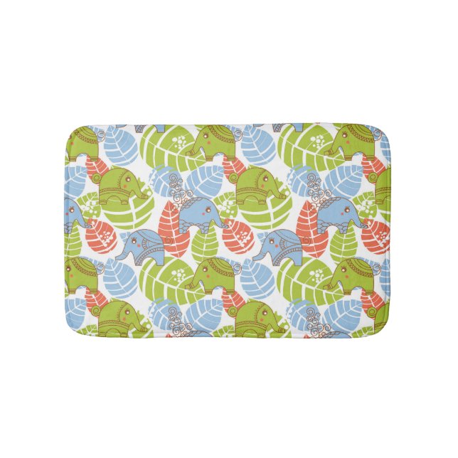 Colourful Jungle Elephants Bath Mat (Front)