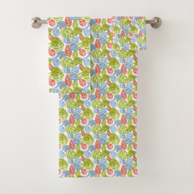 Colourful Jungle Elephants Bath Towel Set (Insitu)