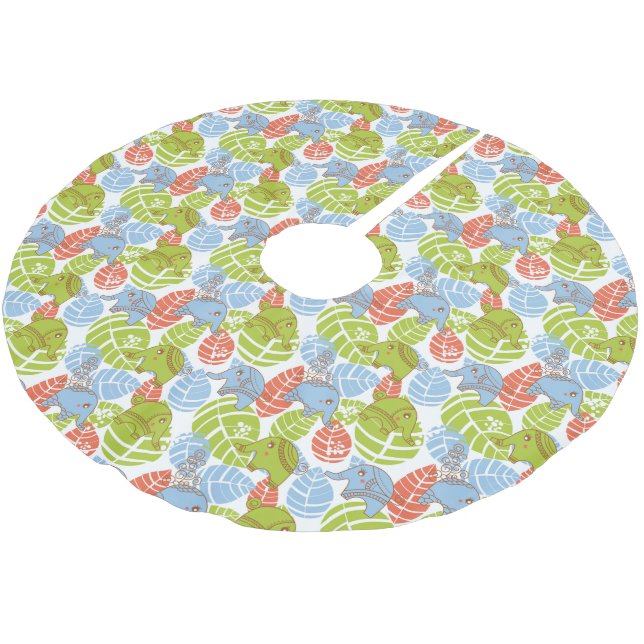 Colourful Jungle Elephants Brushed Polyester Tree Skirt (Angled)