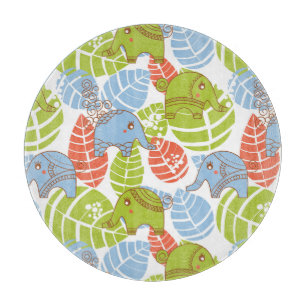 Colourful Jungle Elephants Cutting Board