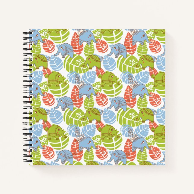 Colourful Jungle Elephants Notebook (Front)